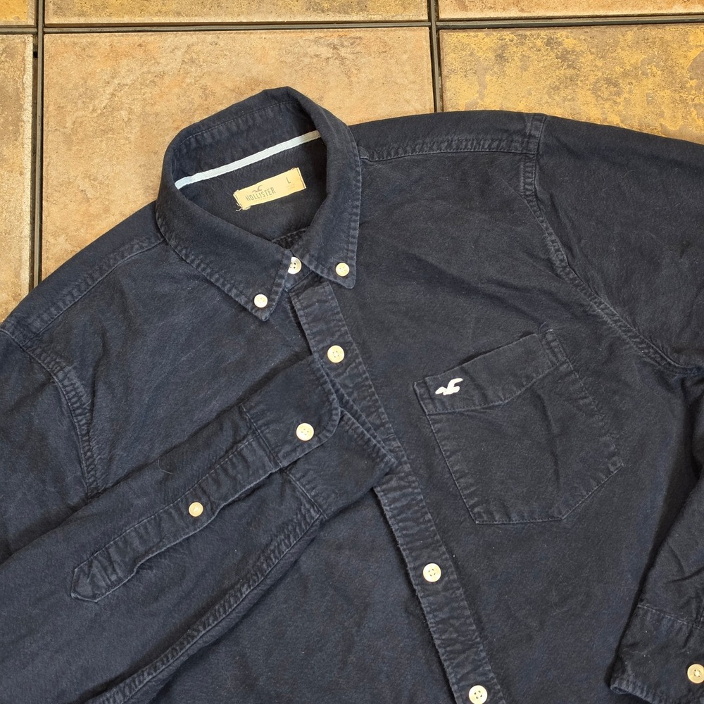 Hollister Mens Navy Blue Cotton Long Sleeve Button Down Shirt Large Logo 1708